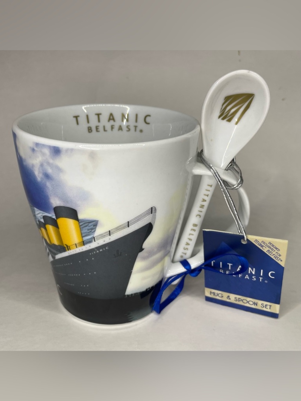RARE NWT Titanic Belfast Mug + Matching Spoon Fine Bone China White Star Line